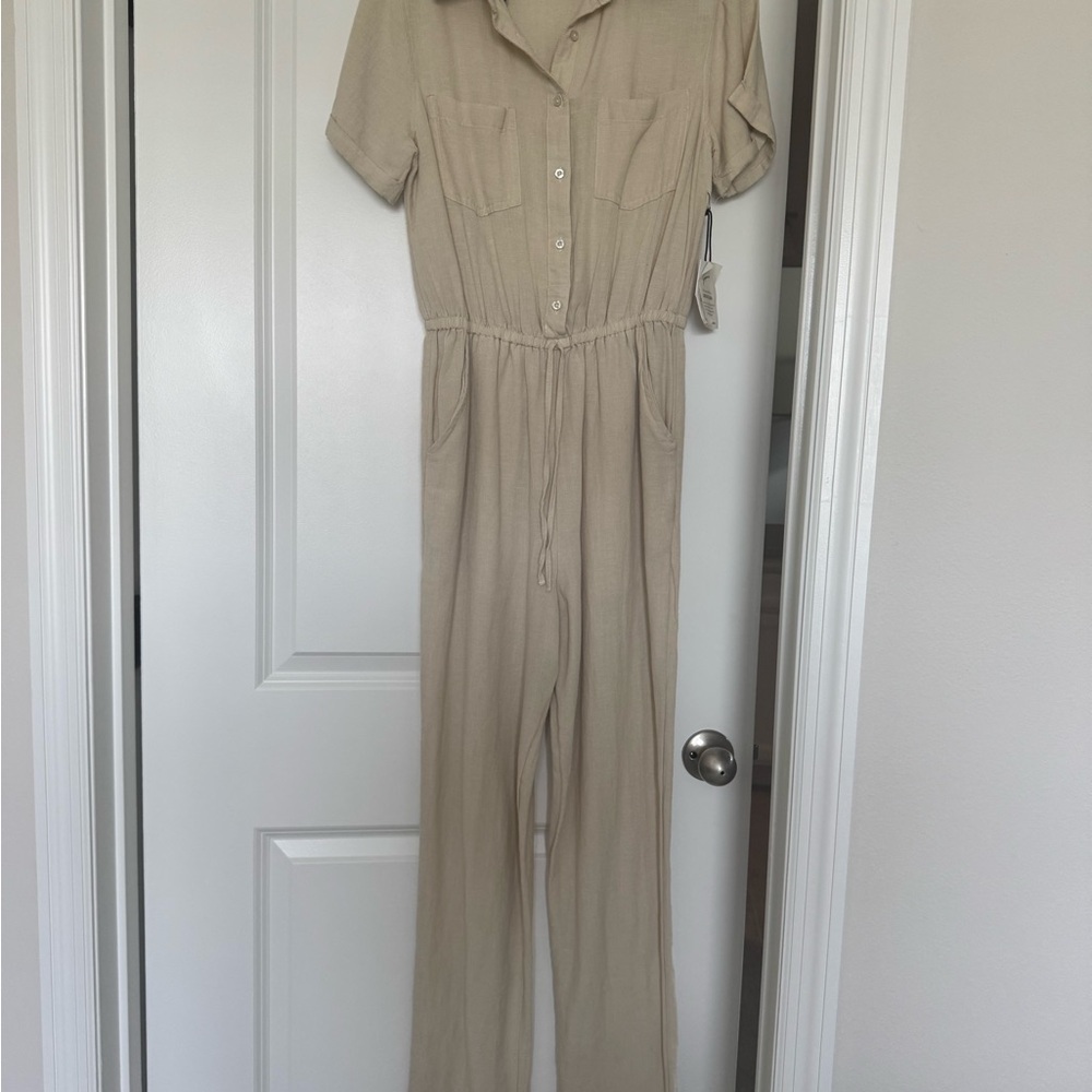 Japna Beige Button-Up Jumpsuit